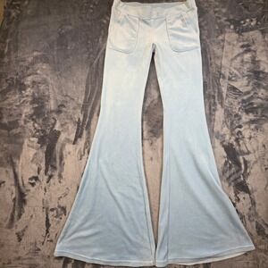 New Pink Velour Flare Pants Light Blue Y2K Wide Leg Lounge M-missing drawstring